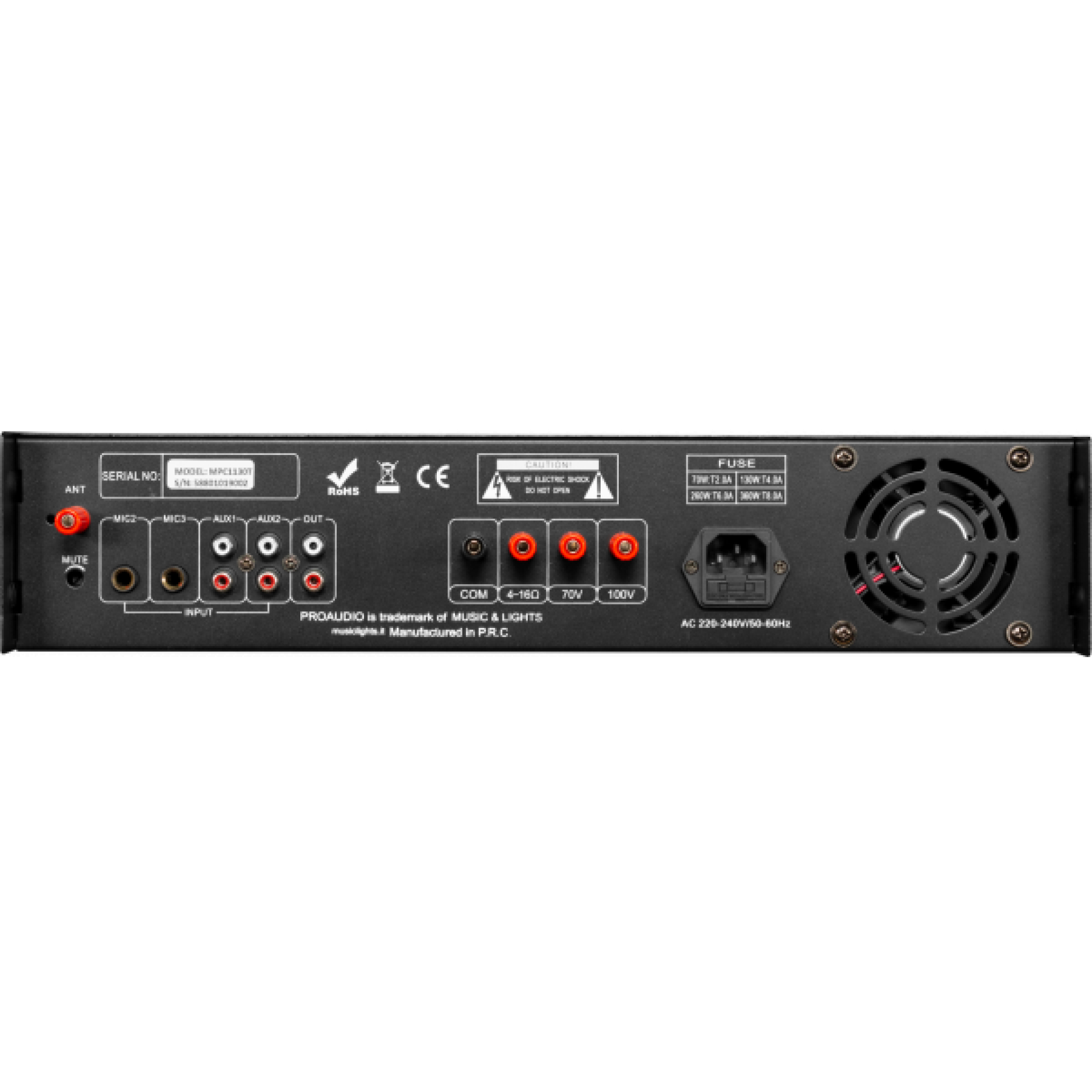 ProAudio 100v Line Amplifier MPC1130T-rear